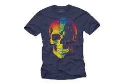MAKAYA Print-Shirt Herren Disco Skull Totenkopf Mischfarben/Dunkelblau/Lila/Blau