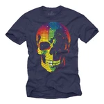 MAKAYA Print-Shirt Herren Disco Skull Totenkopf Mischfarben/Dunkelblau/Lila/Blau