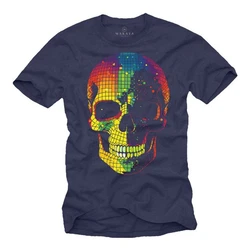 MAKAYA Print-Shirt Herren Disco Skull Totenkopf Mischfarben/Dunkelblau/Lila/Blau