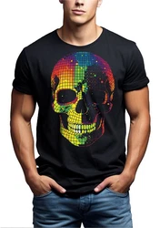MAKAYA Print-Shirt Herren Disco Skull Totenkopf Blau/Mischfarben/Schwarz/Silber