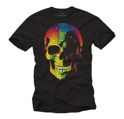 MAKAYA Print-Shirt Herren Disco Skull Totenkopf Blau/Mischfarben/Schwarz/Silber