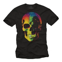 MAKAYA Print-Shirt Herren Disco Skull Totenkopf Blau/Mischfarben/Schwarz/Silber