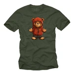 MAKAYA T-Shirt mit Teddy Print (Herren) Dunkelgrün/Braun