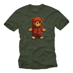 MAKAYA T-Shirt mit Teddy Print (Herren) Dunkelgrün/Braun