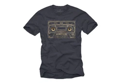 MAKAYA T-Shirt Retro Motiv Kassette Hip Hop Outfits Herren Dunkelblau/Grau/Blau
