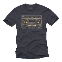 MAKAYA T-Shirt Retro Motiv Kassette Hip Hop Outfits Herren Dunkelblau/Grau/Blau
