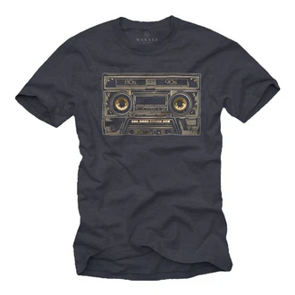 MAKAYA T-Shirt Retro Motiv Kassette Hip Hop Outfits Herren Dunkelblau/Grau/Blau MAKAYA T-Shirt Retro Motiv Kassette Hip Hop Outfits Herren Dunkelblau/Grau/Blau