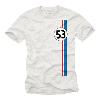 MAKAYA Print-Shirt Herren 53 Tuning Motiv Retro Vintage Auto Weiß/Silber/Creme