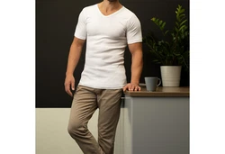 celodoro Kurzarmshirt Herren Business T-Shirt V-Neck Weiß/Creme/Dunkelblau