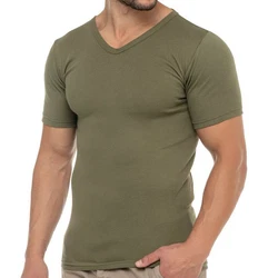 celodoro Kurzarmshirt Herren Business T-Shirt V-Neck Dunkelgrün/Khaki/Grün