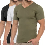 celodoro Kurzarmshirt Herren Business T-Shirt V-Neck Dunkelgrün/Khaki