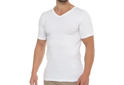 celodoro Kurzarmshirt Herren Business T-Shirt V-Neck Creme/Weiß/Dunkelblau