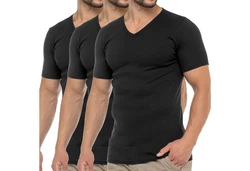 celodoro Kurzarmshirt Herren Business T-Shirt V-Neck Schwarz/Dunkelgrau