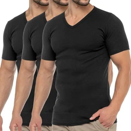 Kurzarmshirt Herren Business T-Shirt V-Neck Feinripp Baumwolle (1er/3er)