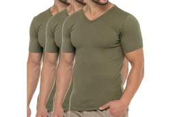 celodoro Kurzarmshirt Herren Business T-Shirt V-Neck Dunkelgrün/Khaki