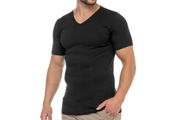 celodoro Kurzarmshirt Herren Business T-Shirt V-Neck Schwarz