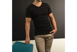 celodoro Kurzarmshirt Herren Business T-Shirt V-Neck Schwarz