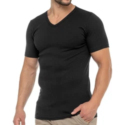 celodoro Kurzarmshirt Herren Business T-Shirt V-Neck Schwarz