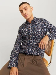 Jack & Jones Langarmhemd JPRBLANORDIC PRINT SHIRT Dunkelblau/Hellblau