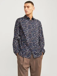Jack & Jones Langarmhemd JPRBLANORDIC PRINT SHIRT Dunkelblau/Hellblau