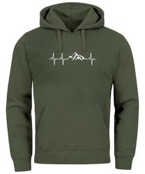 Neverless Hoodie Herren Print Wandern Berge Herzschlag Dunkelgrün