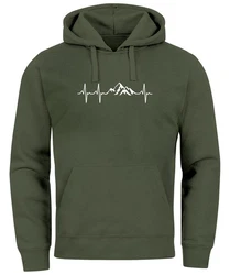 Neverless Hoodie Herren Print Wandern Berge Herzschlag Dunkelgrün