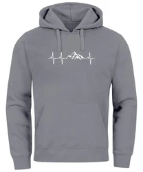 Neverless Hoodie Herren Print Wandern Berge Herzschlag Hellgrau/Dunkelgrau/Grau