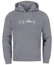 Neverless Hoodie Herren Print Wandern Berge Herzschlag Hellgrau/Dunkelgrau/Grau