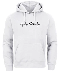 Neverless Hoodie Herren Print Wandern Berge Herzschlag Grau/Weiß/Silber/Creme/Hellgrau