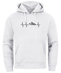Neverless Hoodie Herren Print Wandern Berge Herzschlag Grau/Weiß/Silber/Creme/Hellgrau