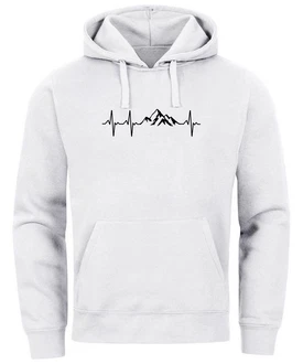 Neverless Hoodie Herren Print Wandern Berge Herzschlag Grau/Weiß/Silber/Creme/Hellgrau