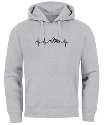 Neverless Hoodie Herren Print Wandern Berge Herzschlag Grau/Hellgrau/Silber/Dunkelgrau