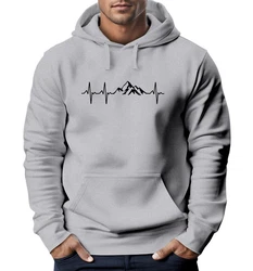 Neverless Hoodie Herren Print Wandern Berge Herzschlag Grau/Hellgrau/Silber/Dunkelgrau