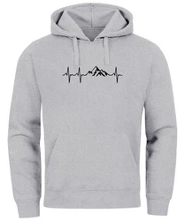 Neverless Hoodie Herren Print Wandern Berge Herzschlag Grau/Hellgrau/Silber/Dunkelgrau