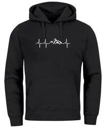 Neverless Hoodie Herren Print Wandern Berge Herzschlag Schwarz/Dunkelgrau