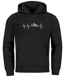 Neverless Hoodie Herren Print Wandern Berge Herzschlag Schwarz/Dunkelgrau
