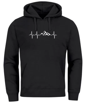 Neverless Hoodie Herren Print Wandern Berge Herzschlag Schwarz/Dunkelgrau