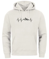 Neverless Hoodie Herren Print Wandern Berge Herzschlag Khaki/Grau/Creme/Beige/Hellgrau/Weiß