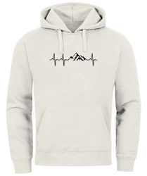 Neverless Hoodie Herren Print Wandern Berge Herzschlag Khaki/Grau/Creme/Beige/Hellgrau/Weiß