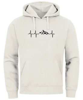 Neverless Hoodie Herren Print Wandern Berge Herzschlag Khaki/Grau/Creme/Beige/Hellgrau/Weiß
