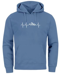Neverless Hoodie Herren Print Wandern Berge Herzschlag Blau/Hellblau