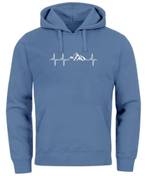 Neverless Hoodie Herren Print Wandern Berge Herzschlag Blau/Hellblau