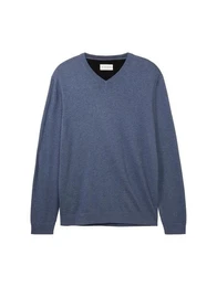 Strickpullover basic v-neck knit, vintage indigo blue melange