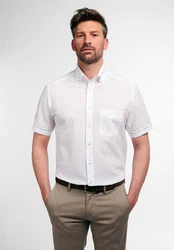 Eterna Kurzarmhemd Regular Fit Seersucker Weiß/Creme/Dunkelrot/Rot