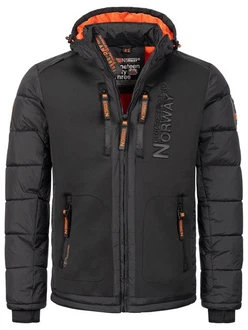 Geographical Norway Winterjacke Outdoorjacke mit Kapuze Schwarz/Dunkelgrau/Grau