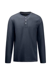 FYNCH-HATTON Langarmshirt mit Knopfleiste Dunkelblau/Blau/Grau