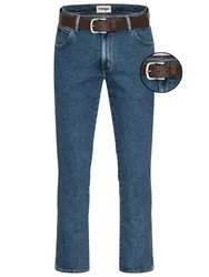Wrangler Texas Stretch Herrenjeans mit Gürtel Blau/Fliederfarben/Braun