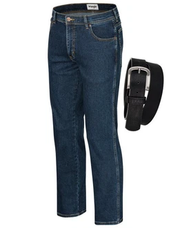 Wrangler Texas Stretch Herrenjeans mit Gürtel Blau/Dunkelblau/Schwarz