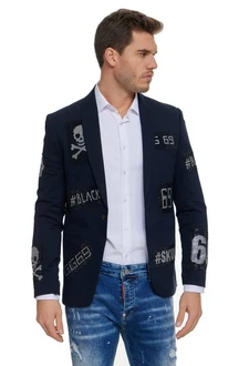 Denim Distriqt Herren Sakko Totenkopf Hellblau/Dunkelblau/Blau Denim Distriqt Herren Sakko Totenkopf Hellblau/Dunkelblau/Blau