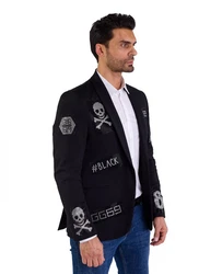 Denim Distriqt Herren Sakko Totenkopf Schwarz